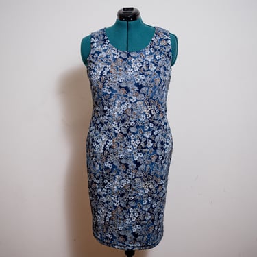Cool Blue Floral Vintage 90s Shift Dress Size 12 Medium Large 