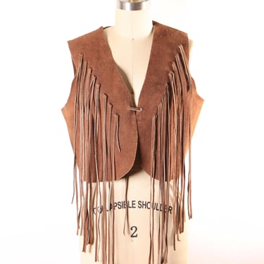 Late 1960s Early 1970s Brown Suede Leather Fringe Unisex Western Boho Hippie Vest -L 