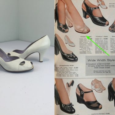 She Won That Contest - Vintage 1950s White Open Work Leather Pumps Shoes Heels - 9B 