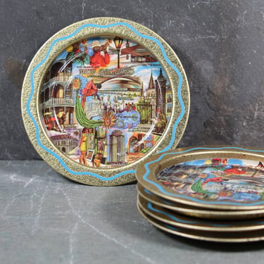Set of 5 New Orleans Souvenir Coasters | 1960s Vintage Tin Coasters from New Orleans | Bixley Shop 