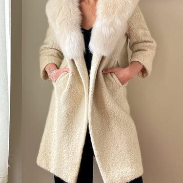 60s Fox Fur Collar Coat | S-M