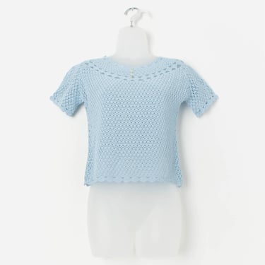 Vintage baby blue crochet top, handmade - Small / Medium 