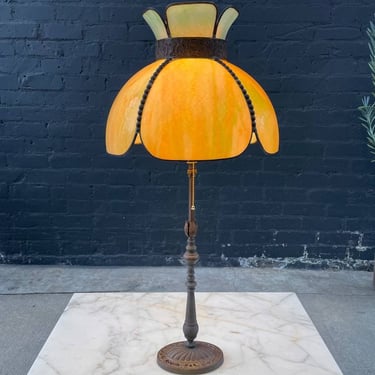 Antique Art Deco Style Table Lamp with Tiffany Style Shade, c.1930’s 