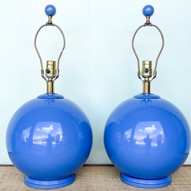 Pair of Cobalt Blue Sphere Lamps
