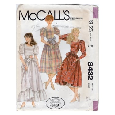 Vintage 1983 McCall's Laura Ashley Sewing Pattern 8432, Misses' Dress and Tie Belt, Size 10 Bust 32 1/2 