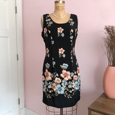 1990's Size 2/4 Black Floral Summer Dress 