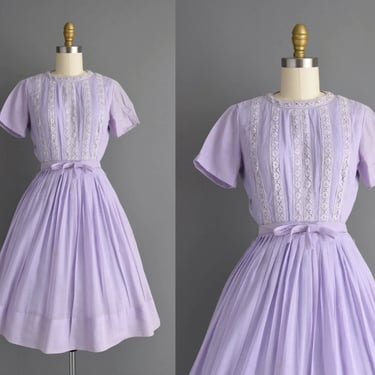 1950s vintage dress |  Carol Brent Lavender Cotton Short Sleeve Shirtwaist Dress | Small | 50s dress 
