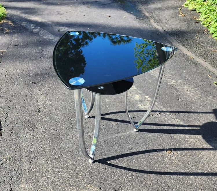 Modern Chrome Frame Glass Top End Table.