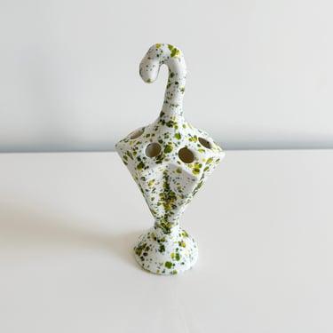 Umbrella Tooth Brush Holder Mid-Century Splatter Painted Yellow and Green Ceramic Mold Vintage 1960s 
