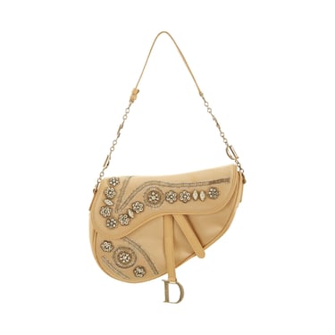 Dior Tan Rhinestone Logo Hardware Mini Saddle Bag