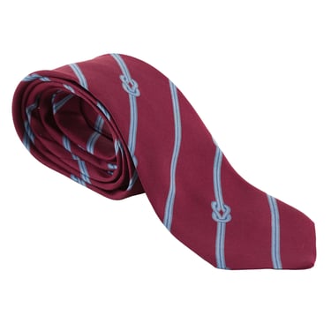 Gucci 1970s Vintage Blue Rope Print Burgundy Silk Twill Men's Tie 