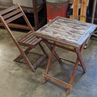 Weather Worn Teak Folding Table and Chair Set