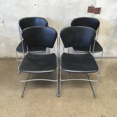 Set of Four KI Perry Black &amp; Chrome Stacking Chairs