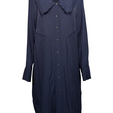 Ganni - Midnight Navy Ripstop Shirtdress w/ Peter Pan Collar Sz L/XL