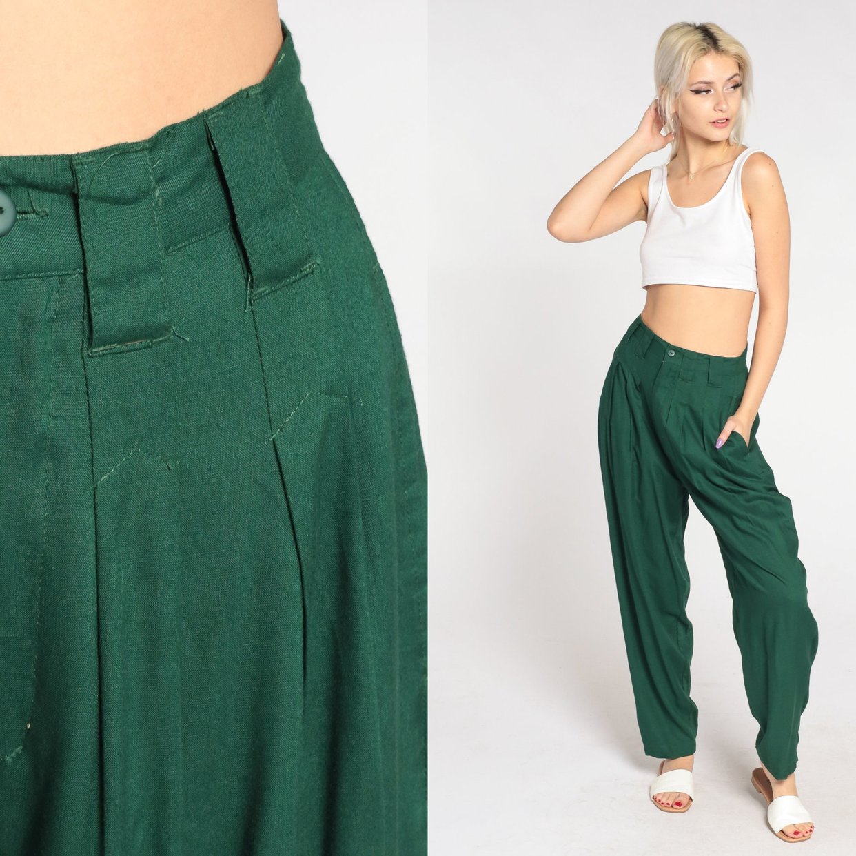 パンツ 90s Closed MFG. Pleated Trousers Vintage 90s Women's Pants Pleated Front Khaki Color 14 The
