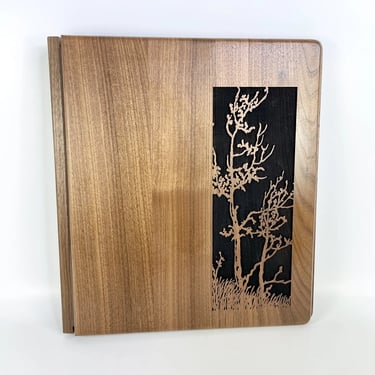 Vintage Laser Carved Tree Design Wood 3 Ring 1/2” Binder Portfolio Organizer 80s