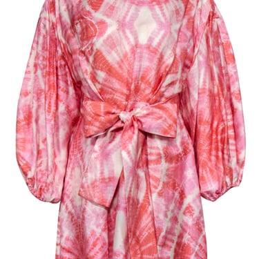 Zimmermann - Pink & Orange Tie-Dye Print Balloon Sleeve Dress Sz 2