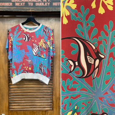 Vintage 1940’s “Campus” Underwater Fish Rayon Hawaiian Pullover Tiki Shirt, Pocket T-Shirt, 40’s Tee Shirt, Vintage Clothing 