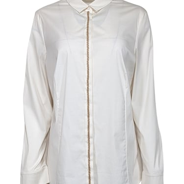 Akris - Ivory Long Sleeve Button Up Shirt w/ Braided Detail Sz 14