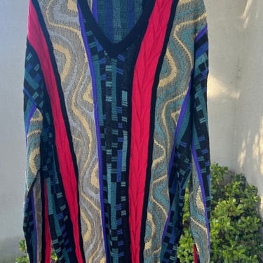 Vintage 80s men’s pullover knit sweater multicolors geometric print cotton Sz L by St Croix Shop 