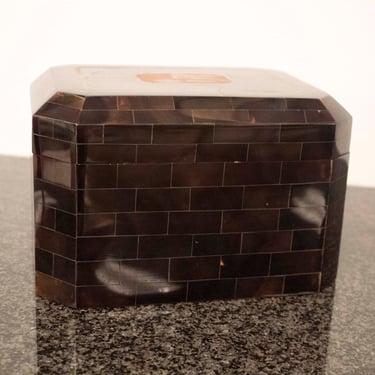 Mid Century Modern Maitland Smith Tessellated Stone Box with Brass Inlay 1970s 