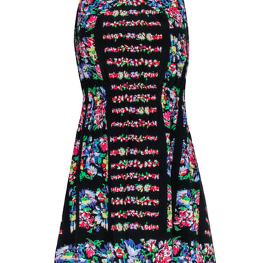 Anna Sui - Black &amp; Multi Color Floral Print Silk Dress Sz 2