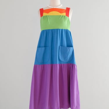 Vintage 1970's Rainbow PRIDE Colorblock Dress by The Strawberry Plant / S