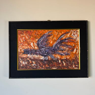 1960's Merletto Cock Expressionist - Style Oil Painting, Framed 