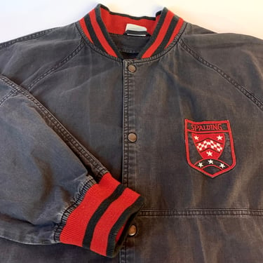 80’s racing bomber jacket, 80’s faded cotton jacket, vintage racing jacket, vintage mechanic jacket, vintage Spalding jacket 