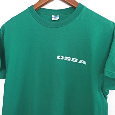 vintage moto shirt / Ossa shirt / 1970s Champion blue bar Ossa Motorcycles green cotton t shirt Medium 