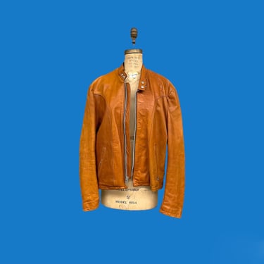 Vintage Leather Jacket Retro 1980s RARE + Schott + NYC + Genuine Leather + Bomber + Cognac + Size 48 + Cold Weather + Mens Apparel 