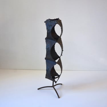 Vintage Mid Century Torch Cut Brutalist Candle Holder in Raw Metal, 20