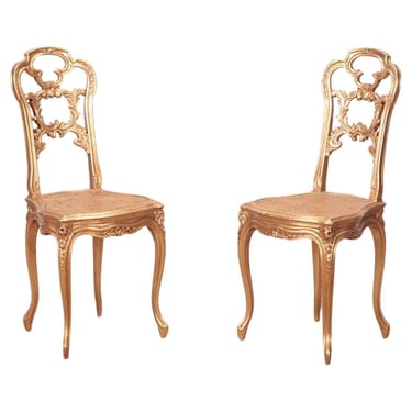 French Pair of Carved Giltwood Side Chairs, c. 1910's