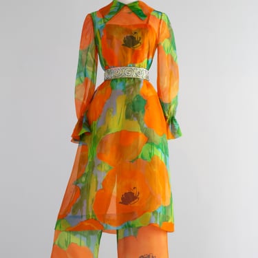 Absolutely FABULOUS 1960's Poppy Print Silk Jumpsuit / Small