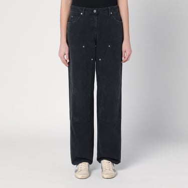 Golden Goose Wide Black Trousers In Denim Women