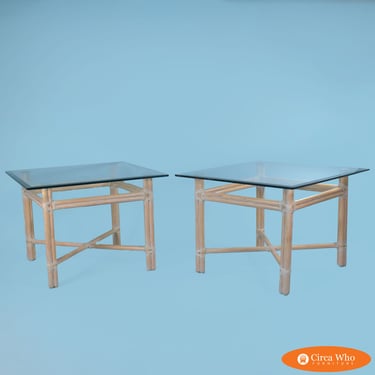 Pair of McGuire Special Edition Blonde Side Tables