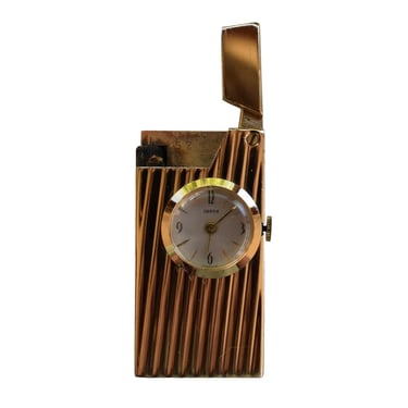 Vintage 50s Rivo Gold Tone Lift Arm Lighter w Swank Clock Watch Face 