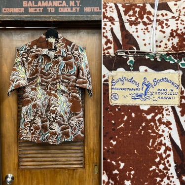 Vintage 1950’s Size XL “Surfriders” Tiki Underwater Fish Cotton Hawaiian Shirt, 50’s Loop Collar, Vintage Clothing 