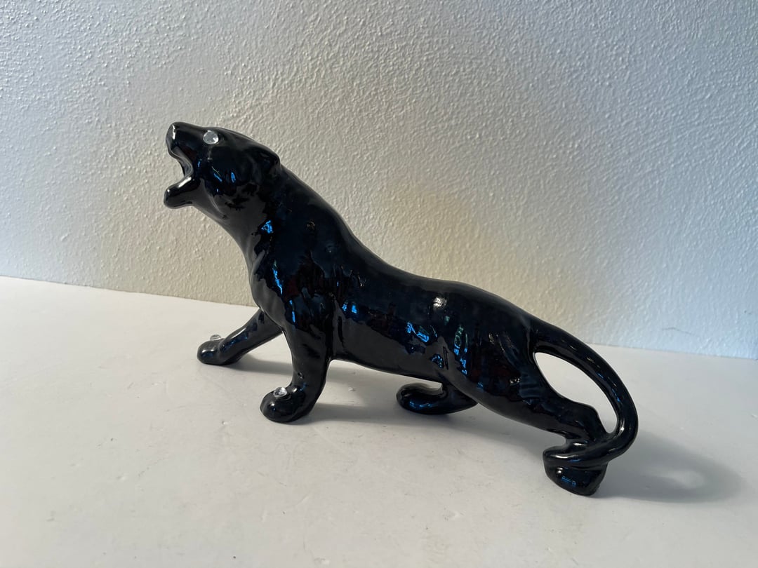 Vintage 1950s Mid Century Modern Black Ceramic Panther