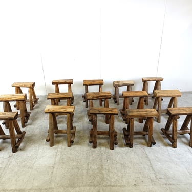 Vintage wooden stools, 1970s - rustic wooden stools - tree log stools 