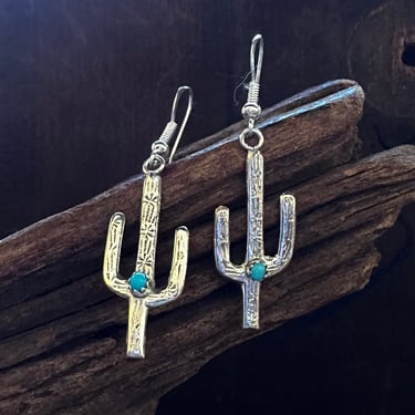 DESERT CACTI Navajo Made Silver and Turquoise Earrings | Western Desert Style  Earrings | Native American Navajo 