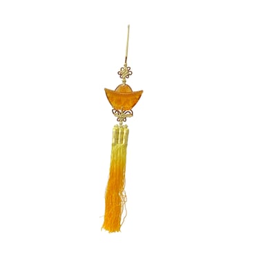 Crystal Glass Fengshui Golden Orange Ingot Pendant Tassel ws2211E 