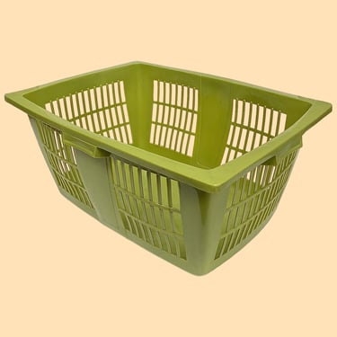 Vintage Laundry Basket Retro 1980s Modern + Lime Green Plastic + Rectangular + Rubbermaid Style + Clothes Carrier + Storage + Organization 