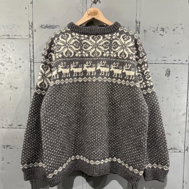 90’s Gray Nordic sweater reindeer snowflake Wool Sweater pull over Snowflake  holiday Nordic 