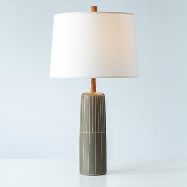 Gordon & Jane Martz / Marshall Studios Ceramic Table Lamp, Model 41, Green Glaze with Vertical Incised Design 