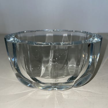 Vintage Strombergshyttan Ice Blue Vase Bowl Signed, MCM Scandinavian Art Glass, glass trinket bowl, 