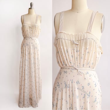 1940s Lingerie Slip Dress Floral Rayon Gown S 