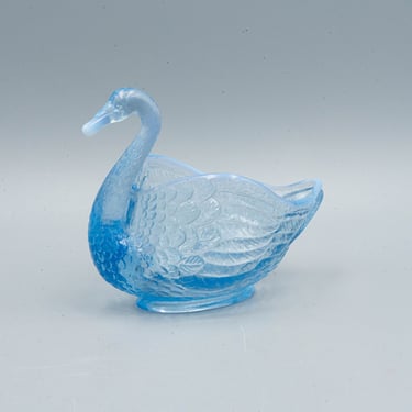 Imperial Glass Blue Opalescent Glass Swan | Vintage Art Glass Animal Figurine Salt Candy Dish 