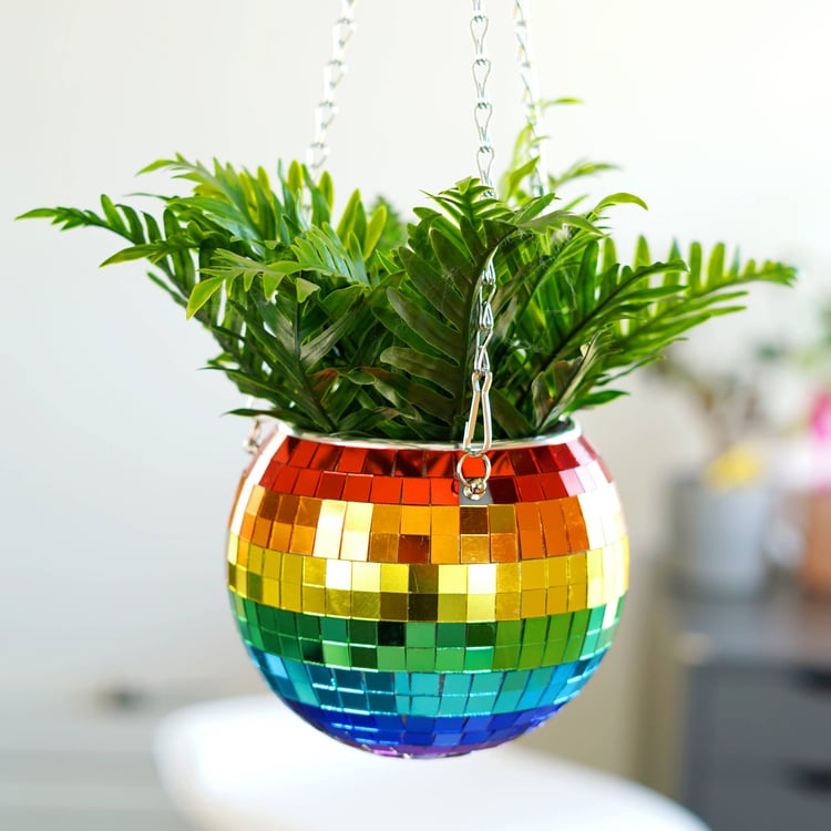 Disco Ball Hanging Planter - Rainbow 6&quot;