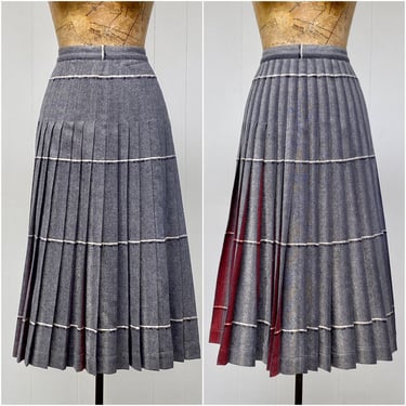 Vintage 1950s Pendleton Turnabout Skirt, 50s Gray and Red Ombre Plaid Wool Skirt, Reversible Pleated Skirt, Small 26 Inch Waist 